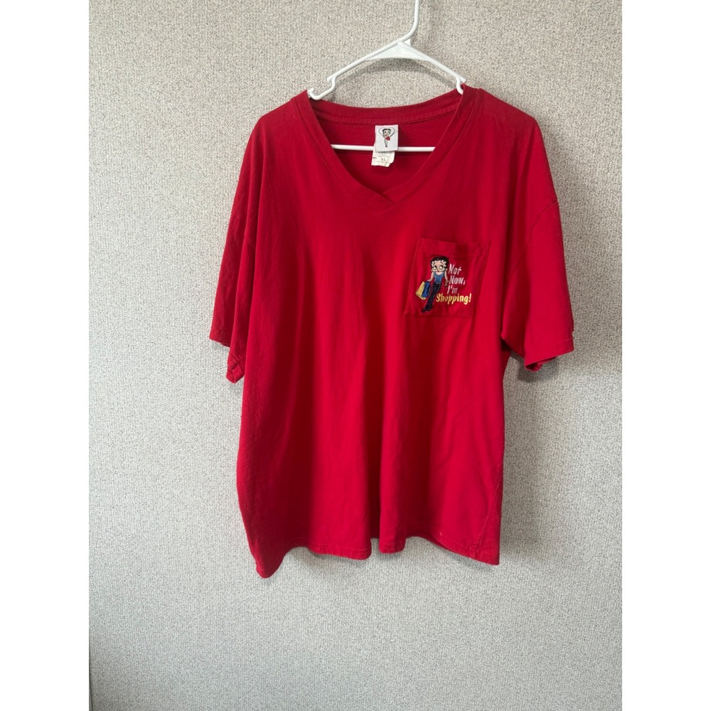 Vintage 2002‎ Betty Boop Red Pocket T-Shirt Womens XL V-Neck Not Now Im Shopping